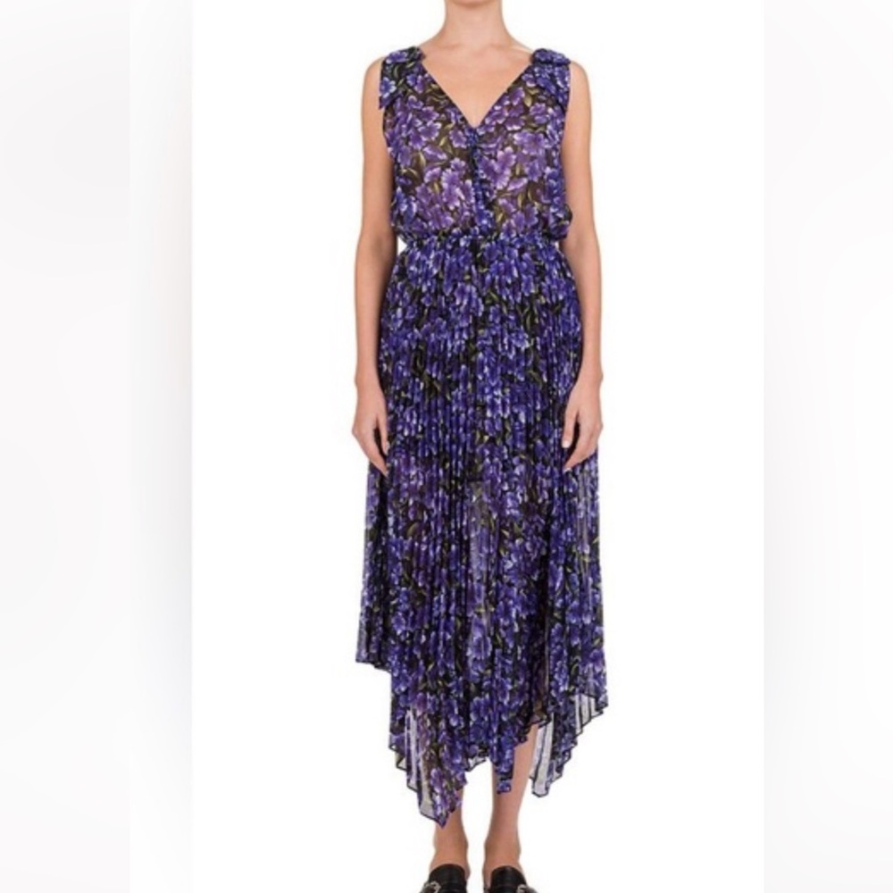 The Kooples Purple Floral Chifon maxi w/cinched waist & bow detail shoulder